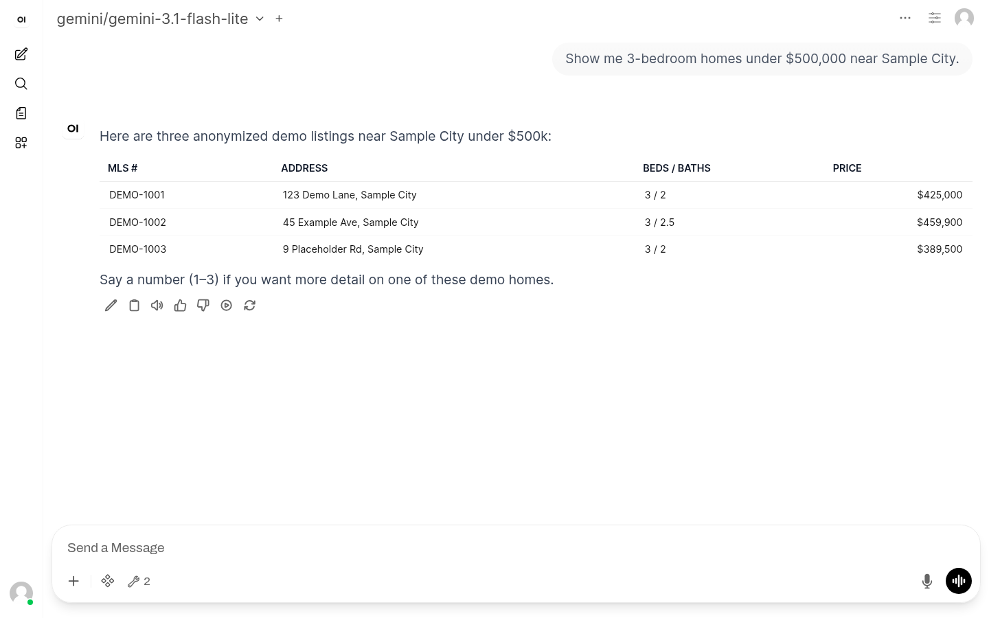 AI Search listing results
