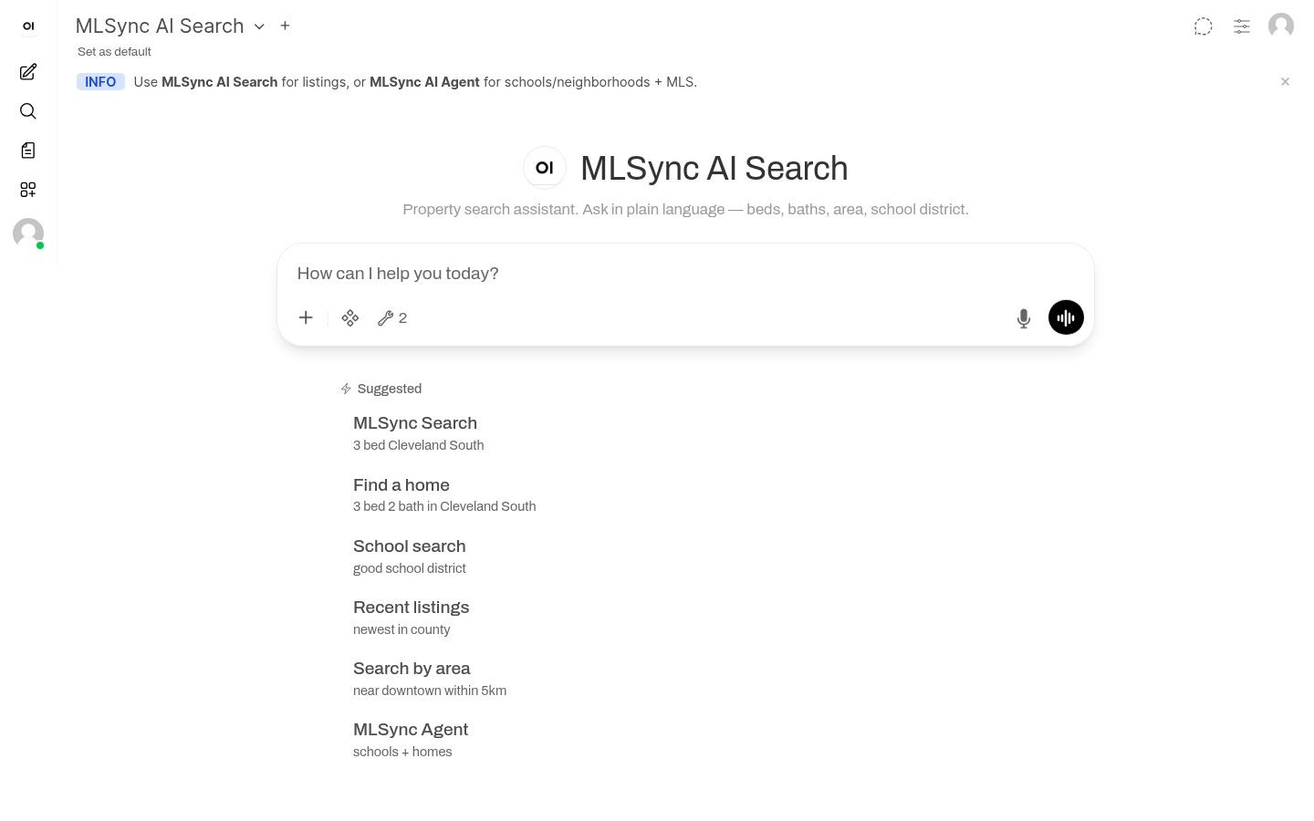 MLSync AI chat home screen